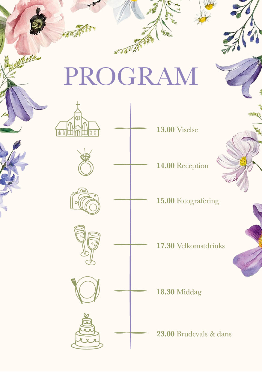 Floral - Bryllupsprogram Kort
