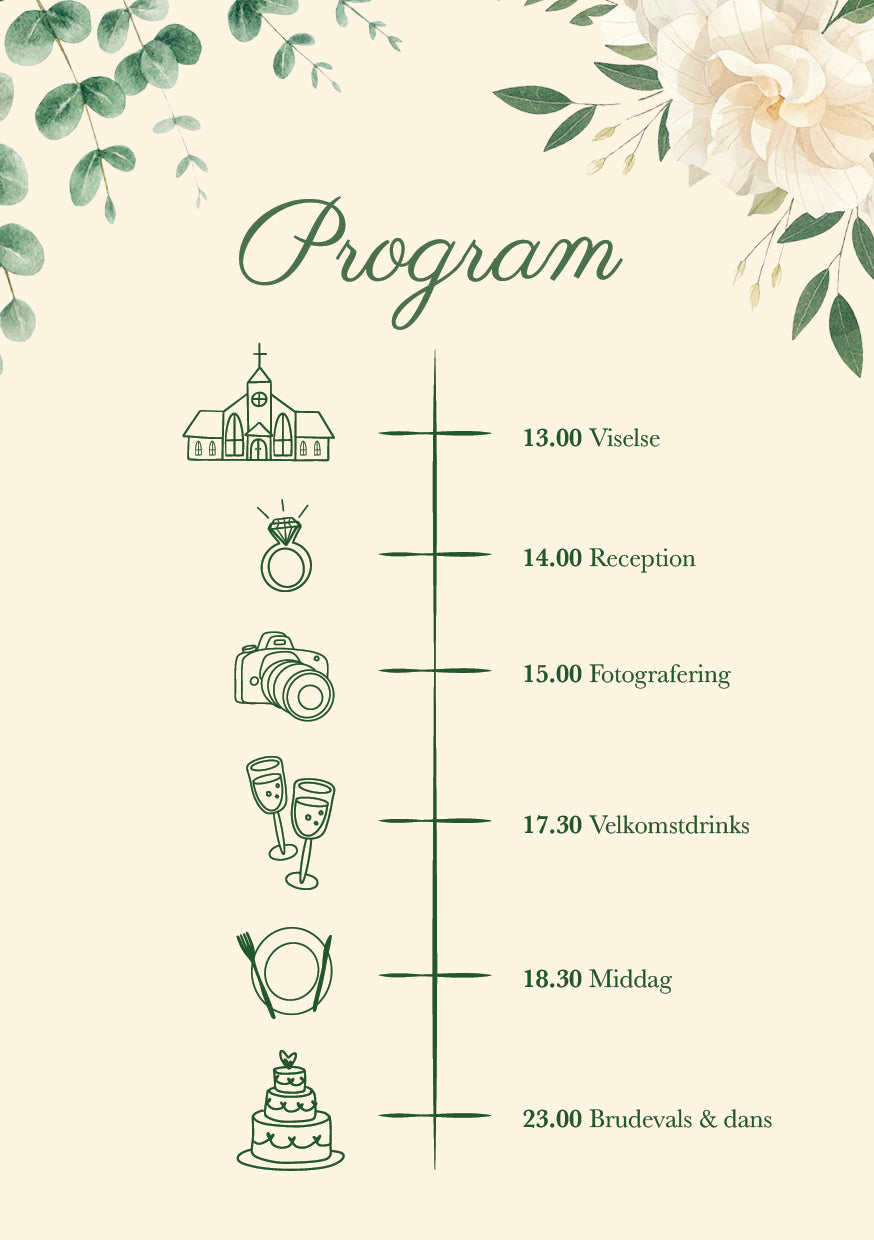 "Save the date" - Bryllupsprogram Kort