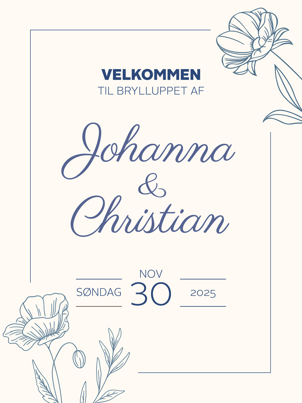Blå Harmoni - Bryllups Velkomstskilt