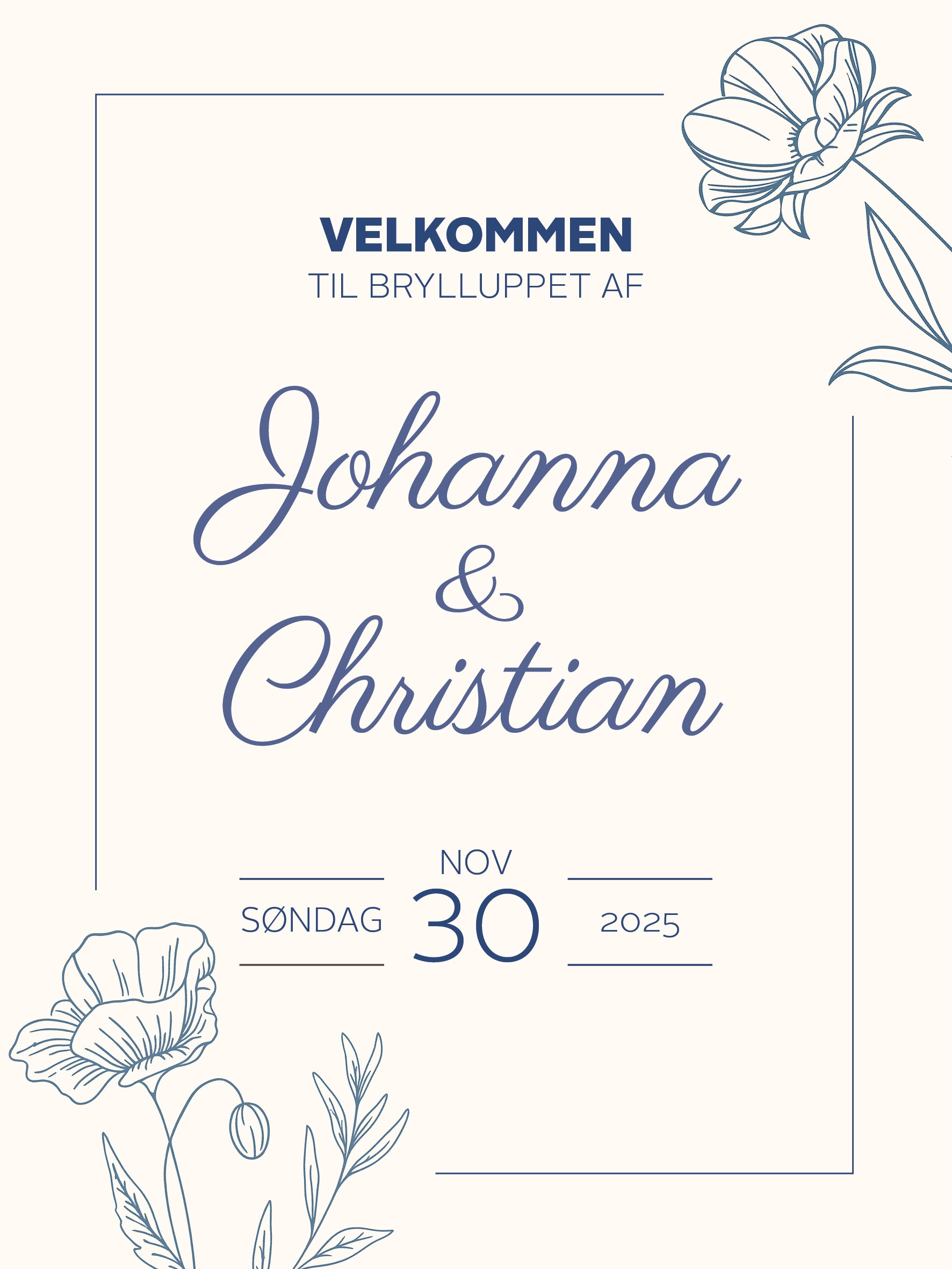 Blå Harmoni - Bryllups Velkomstskilt