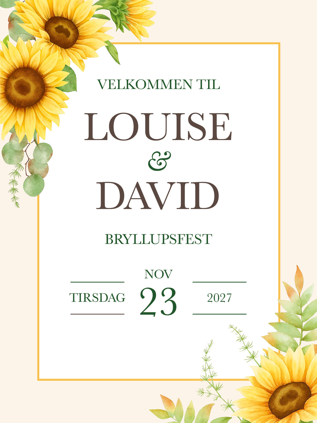 Solsikke - Bryllups Velkomstskilt