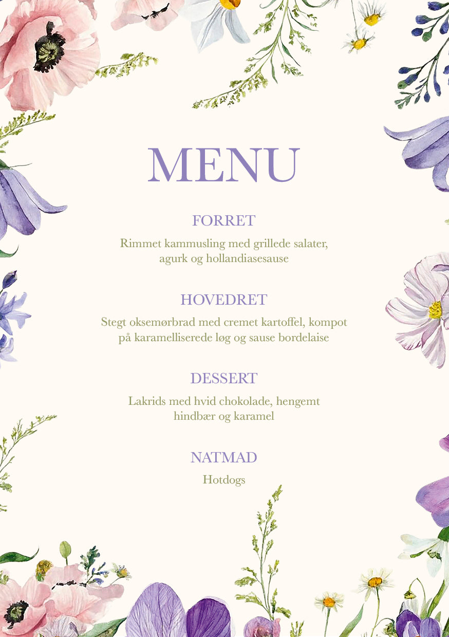 Floral - Bryllupsmenukort